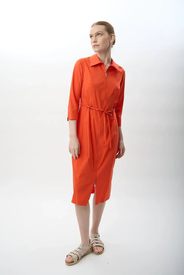 Fermuarlı Gömlek Yaka Elbise (Mercan)