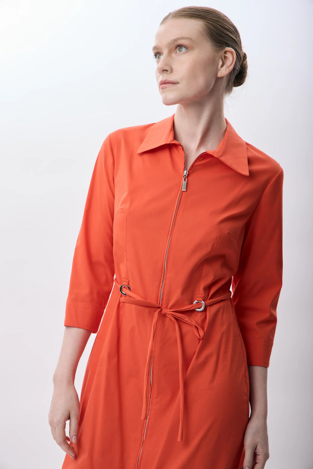 Fermuarlı Gömlek Yaka Elbise (Mercan)