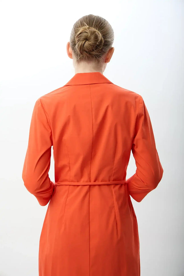Fermuarlı Gömlek Yaka Elbise (Mercan)