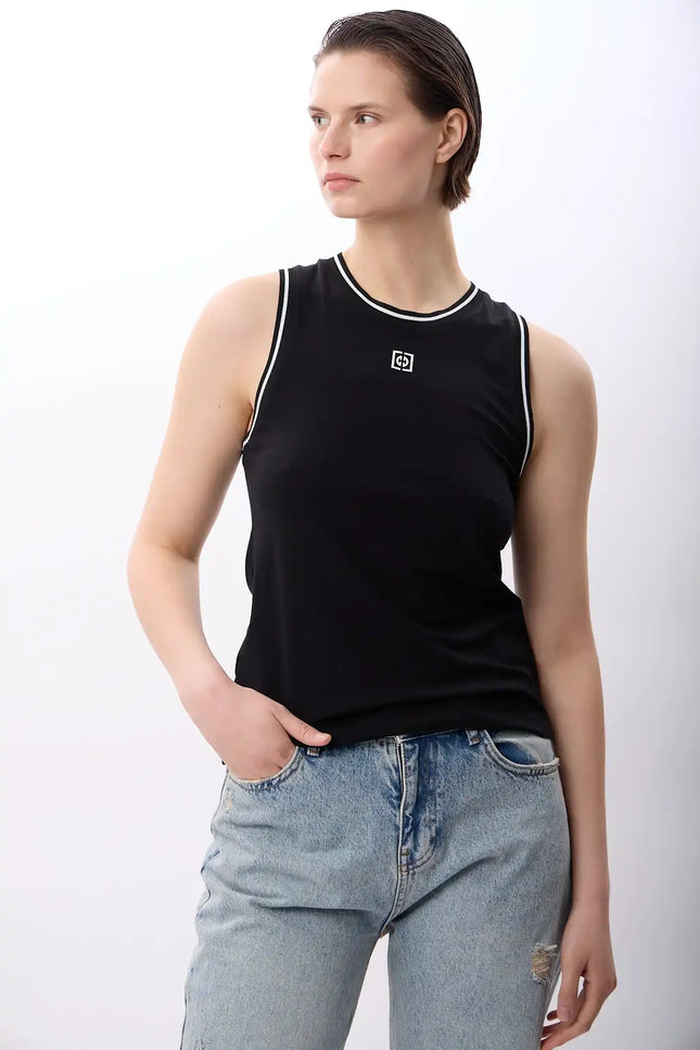 Kontrast Çizgili Ribanalı Atlet (Siyah)