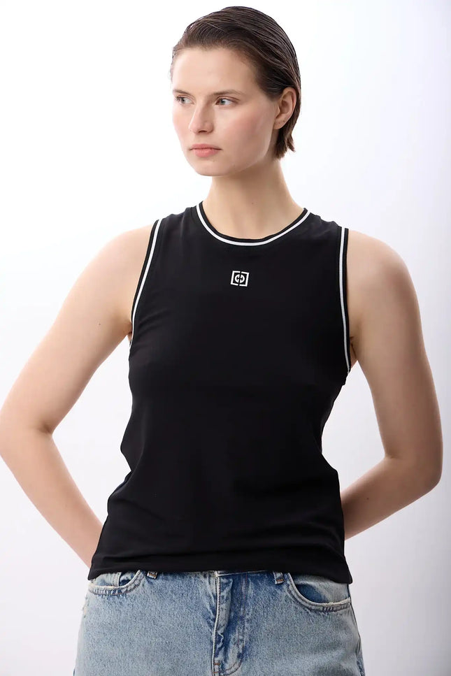 Kontrast Çizgili Ribanalı Atlet (Siyah)