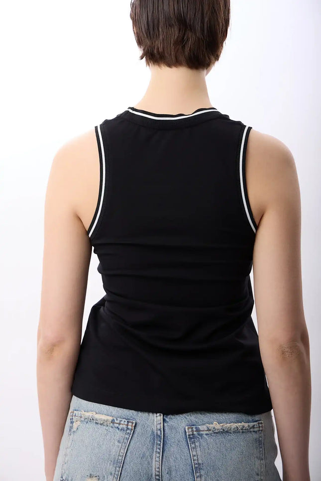 Kontrast Çizgili Ribanalı Atlet (Siyah)