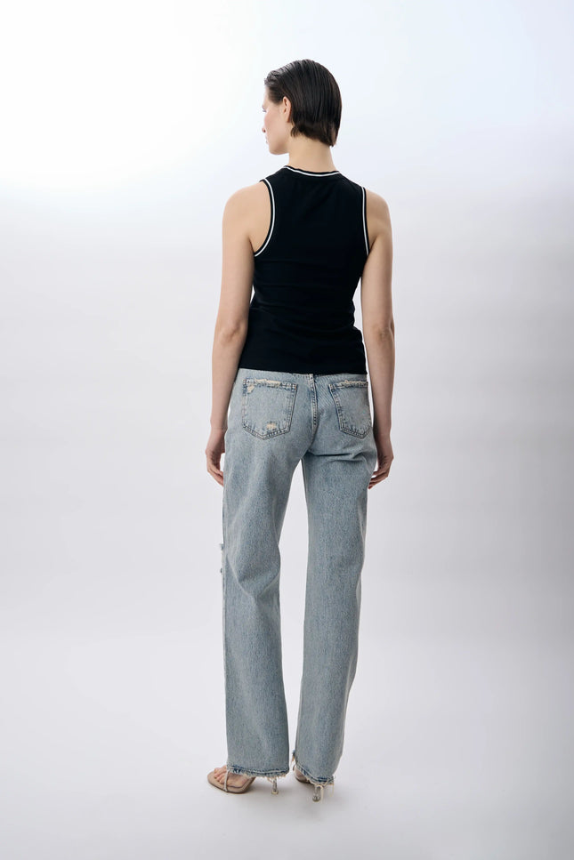 Kontrast Çizgili Ribanalı Atlet (Siyah)