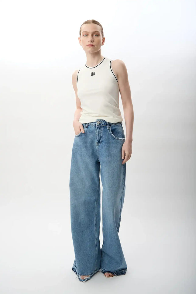 Kontrast Çizgili Ribanalı Atlet (Ekru)