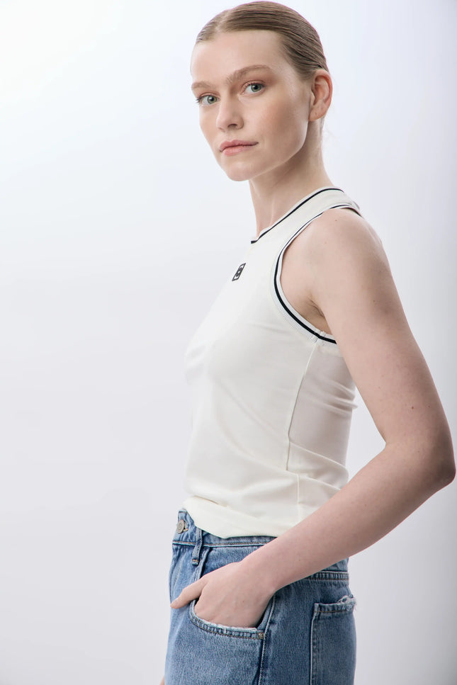 Kontrast Çizgili Ribanalı Atlet (Ekru)