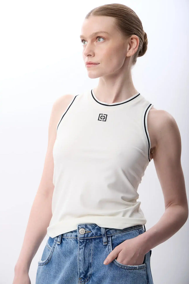 Kontrast Çizgili Ribanalı Atlet (Ekru)