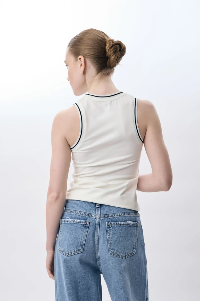 Kontrast Çizgili Ribanalı Atlet (Ekru)