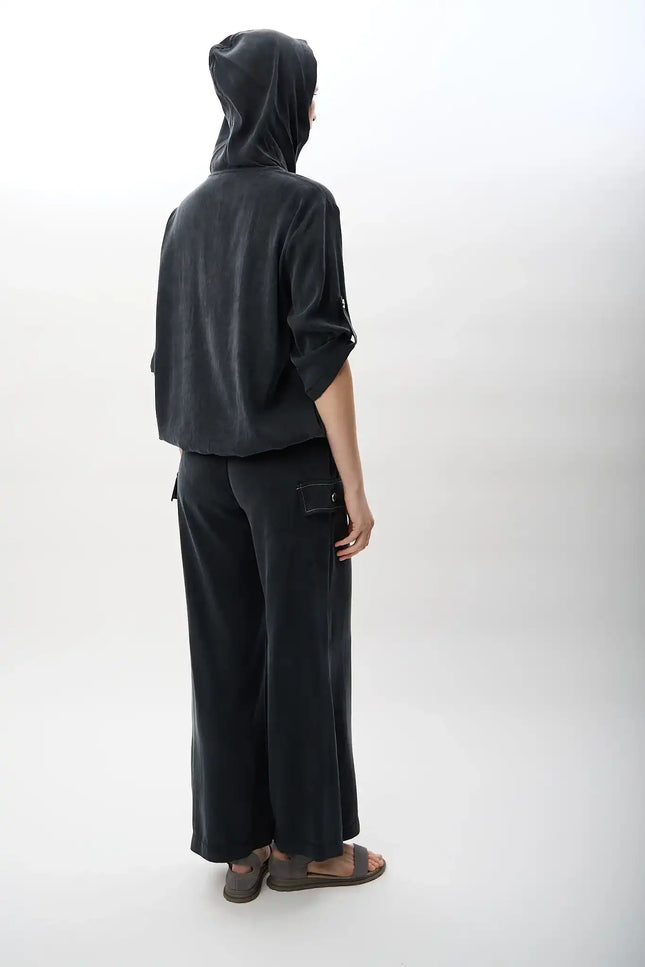 Kapüşonlu ve Yarım Fermuarlı Bluz (Siyah)