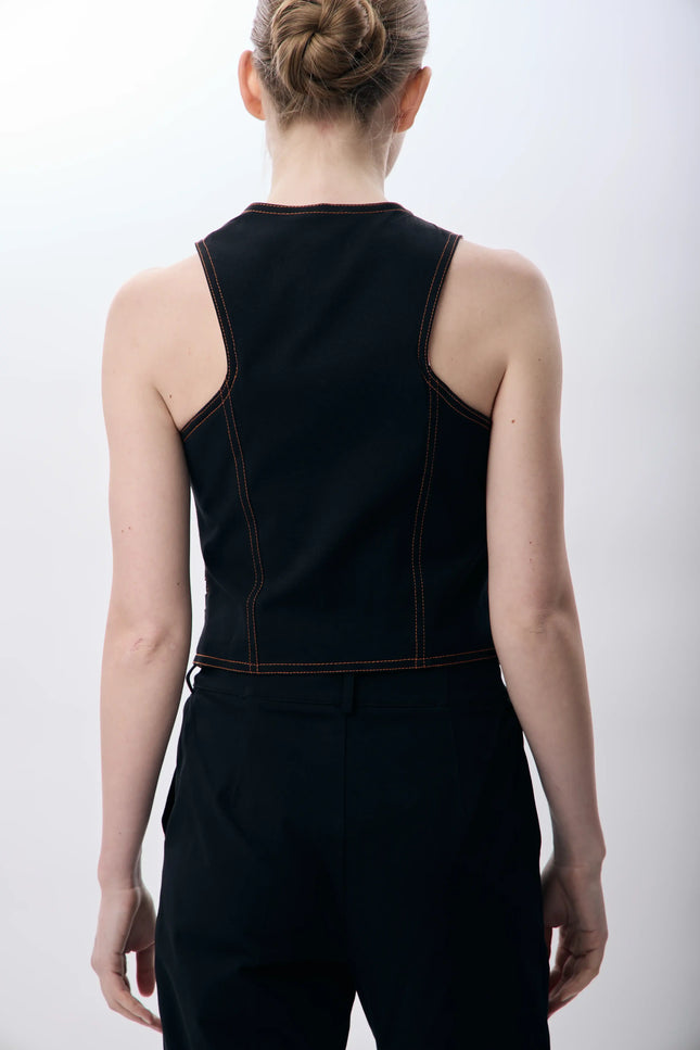 Bele Oturan Kısa Yelek (Siyah)