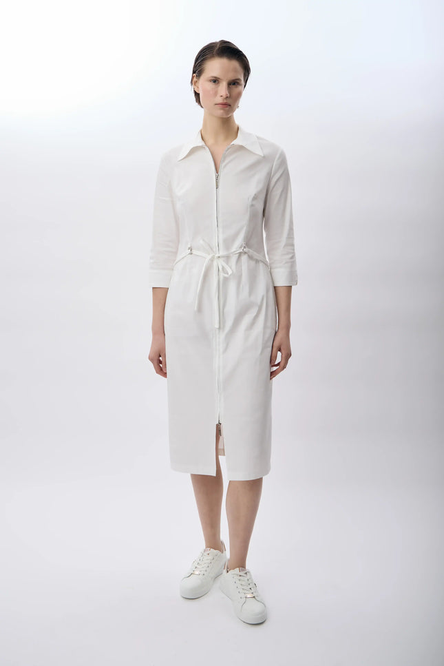 Fermuarlı Gömlek Yaka Elbise (Ekru)