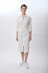 Fermuarlı Gömlek Yaka Elbise (Ekru)