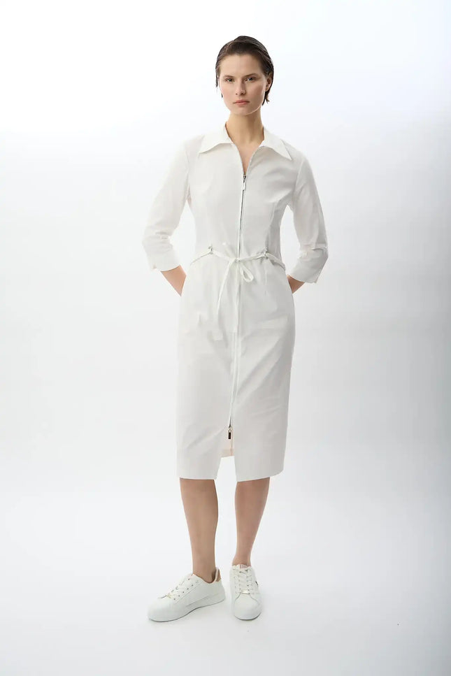 Fermuarlı Gömlek Yaka Elbise (Ekru)