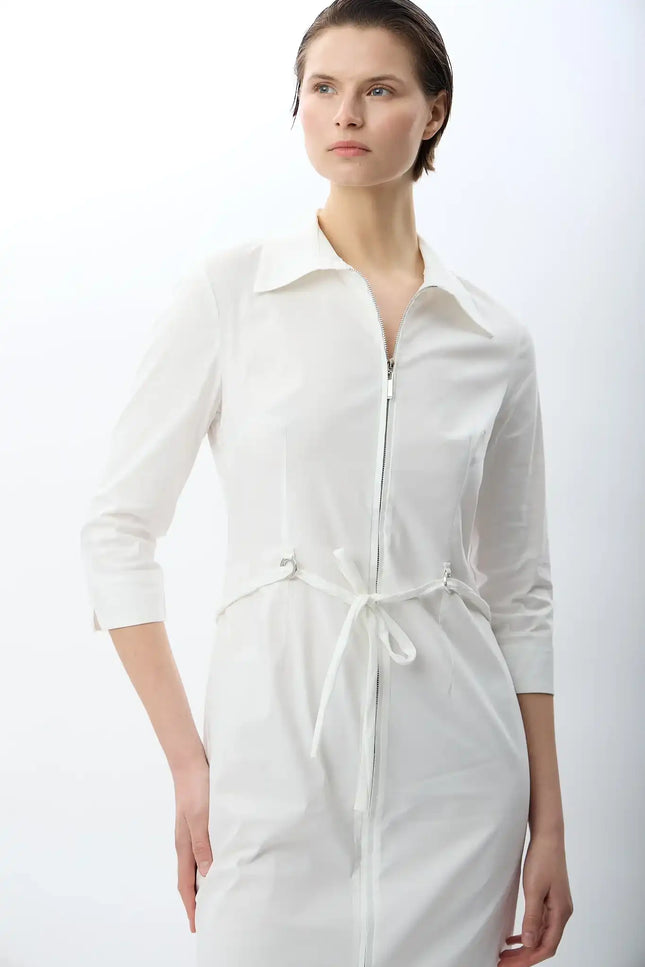 Fermuarlı Gömlek Yaka Elbise (Ekru)