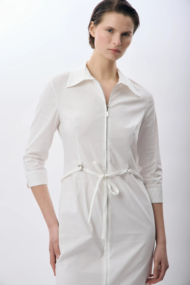 Fermuarlı Gömlek Yaka Elbise (Ekru)