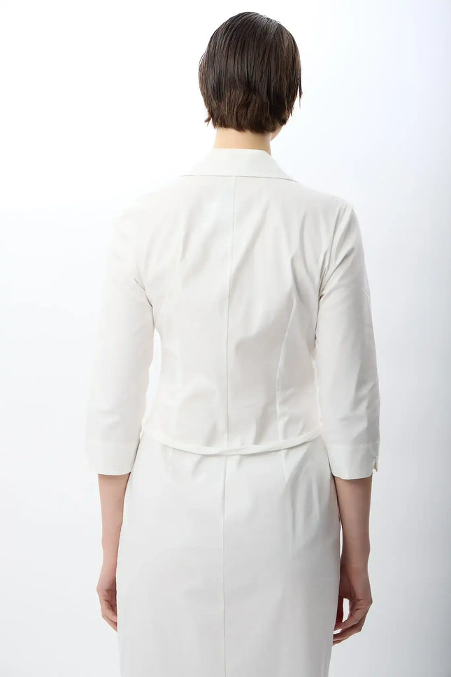 Fermuarlı Gömlek Yaka Elbise (Ekru)