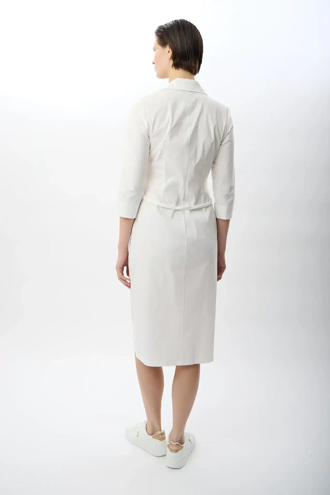 Fermuarlı Gömlek Yaka Elbise (Ekru)