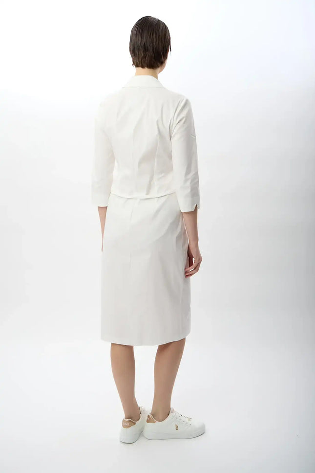 Fermuarlı Gömlek Yaka Elbise (Ekru)