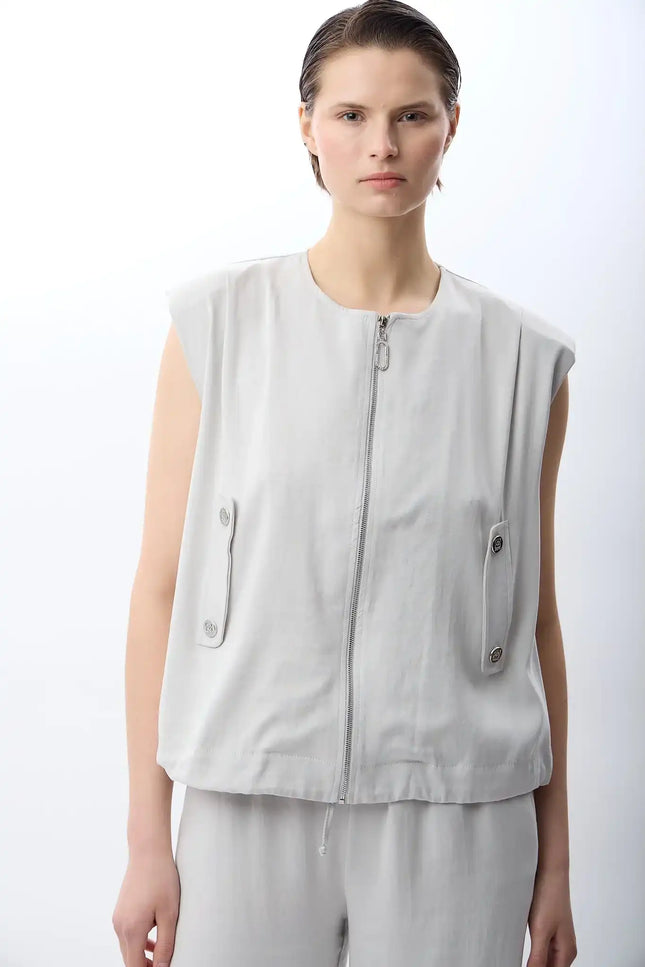 Metal Çıtçıtlı Kısa Yelek (Gri)