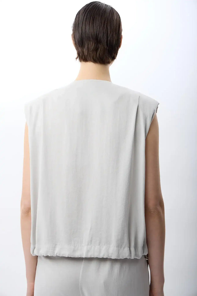 Metal Çıtçıtlı Kısa Yelek (Gri)