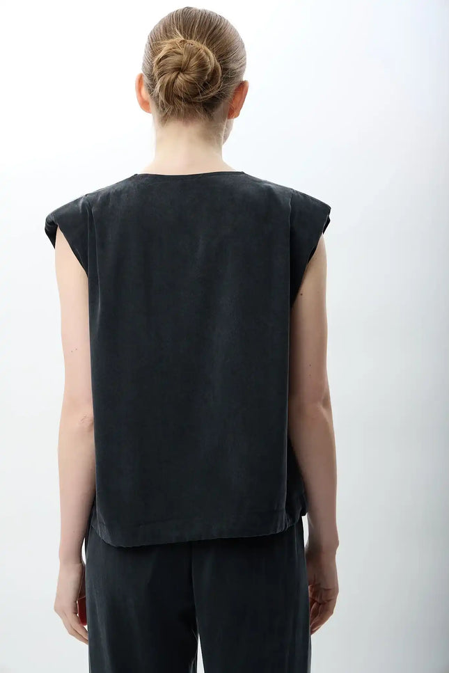 Metal Çıtçıtlı Kısa Yelek (Siyah)