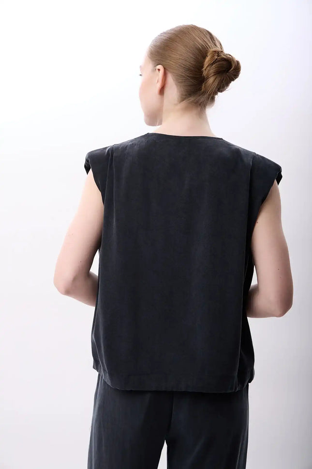 Metal Çıtçıtlı Kısa Yelek (Siyah)