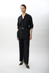 Bol Kesim Yırtmaçlı Pantolon (Siyah)