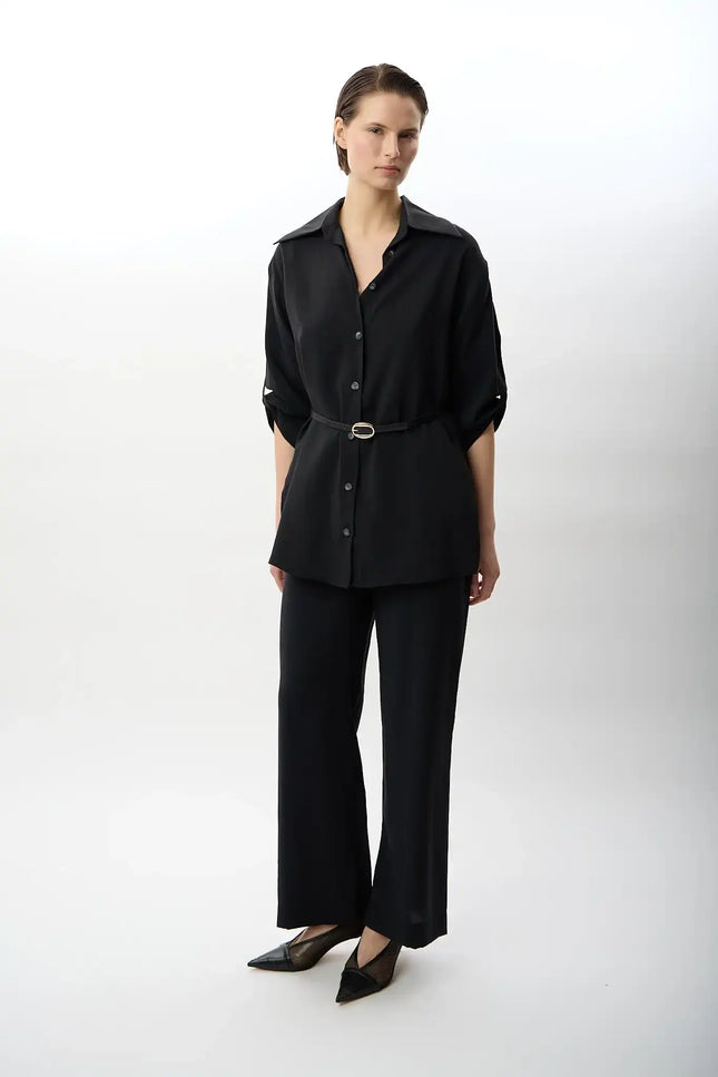 Bol Kesim Yırtmaçlı Pantolon (Siyah)