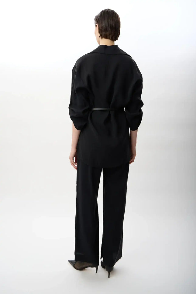 Bol Kesim Yırtmaçlı Pantolon (Siyah)