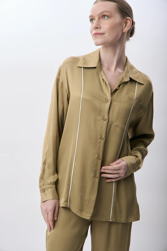 Uzun Kollu Tek Cepli Gömlek (Haki)