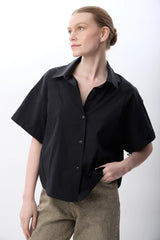 Kısa Kollu Crop Gömlek (Siyah)