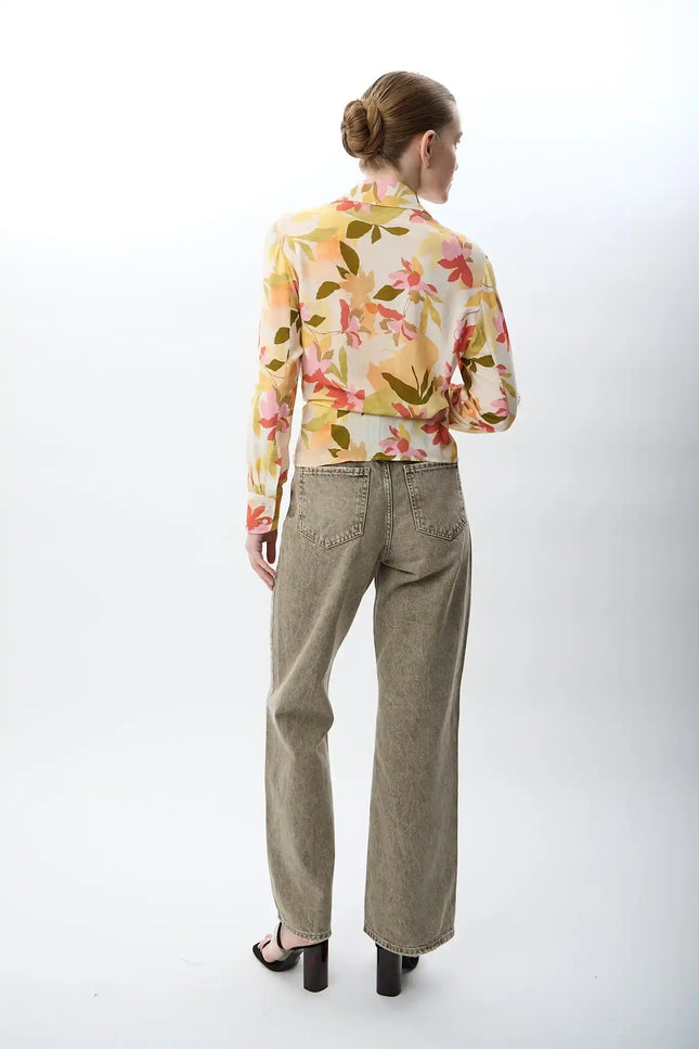 Kruvaze Yaka Çiçekli Bluz (Desenli)