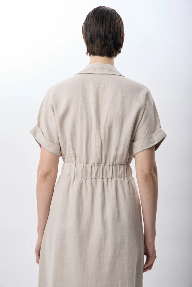 Gömlek Yaka Cepli Elbise (Bej)