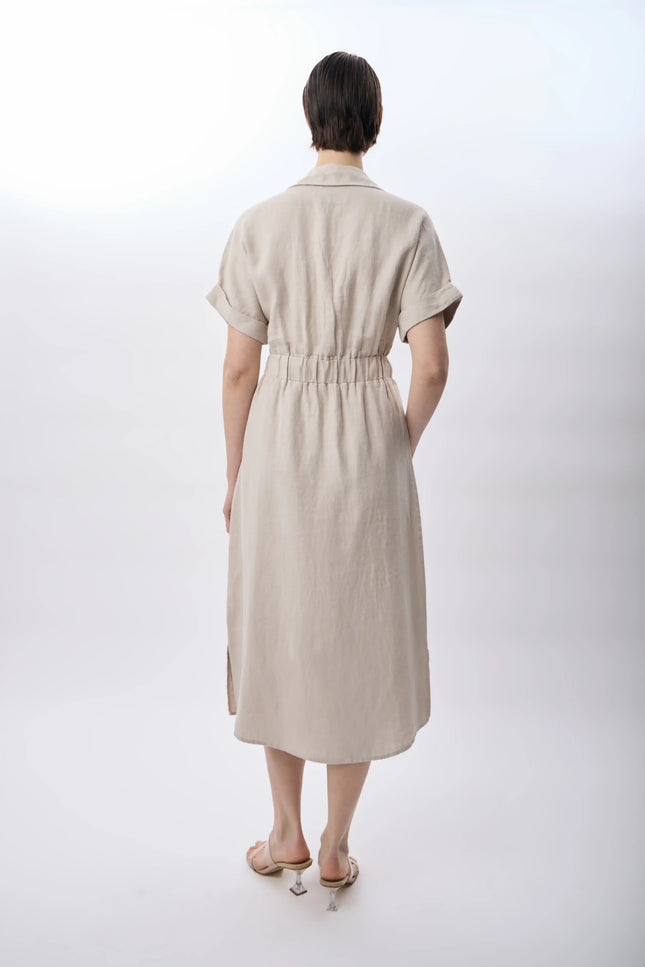 Gömlek Yaka Cepli Elbise (Bej)