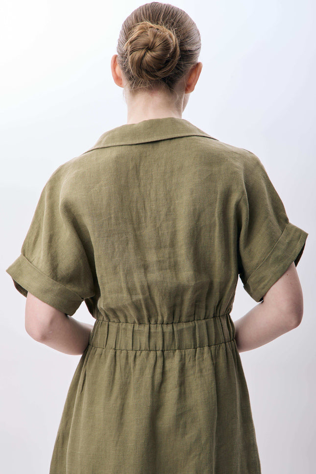 Gömlek Yaka Cepli Elbise (Haki)