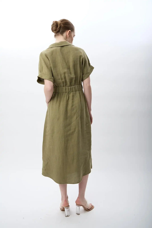 Gömlek Yaka Cepli Elbise (Haki)