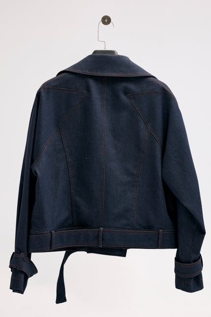 Kruvaze Yaka Denim Ceket (Lacivert)