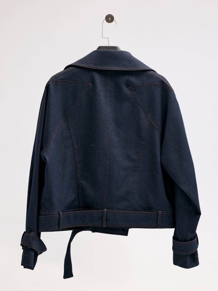 Kruvaze Yaka Denim Ceket (Lacivert)
