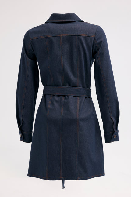 Kuşaklı Denim Elbise (Lacivert)