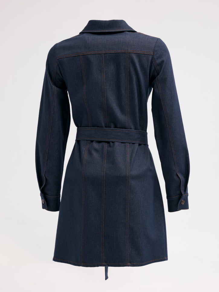 Kuşaklı Denim Elbise (Lacivert)