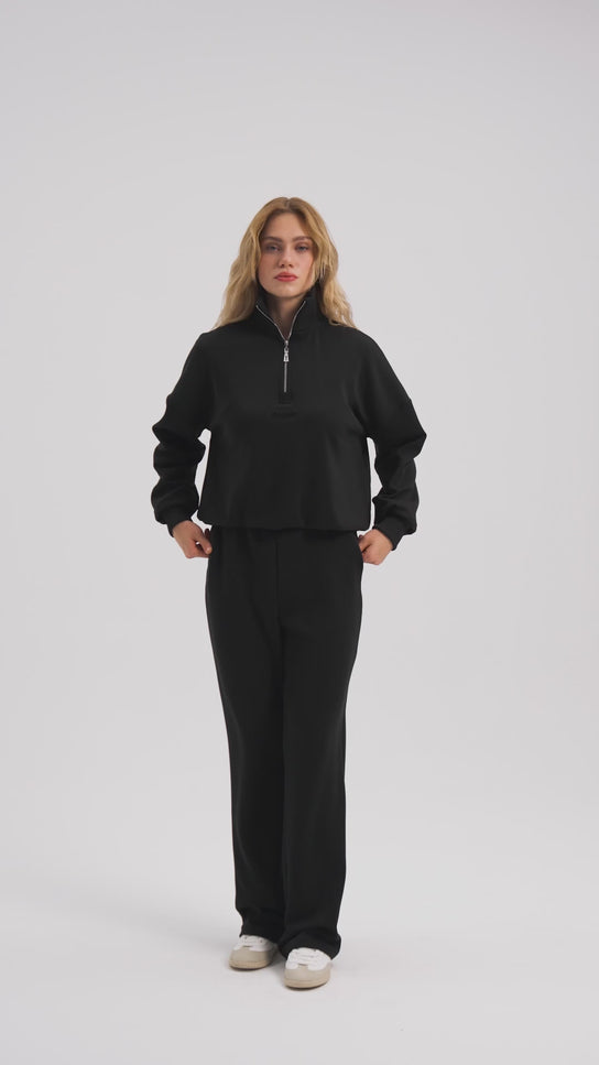 Fermuarlı Siyah Sweatshirt