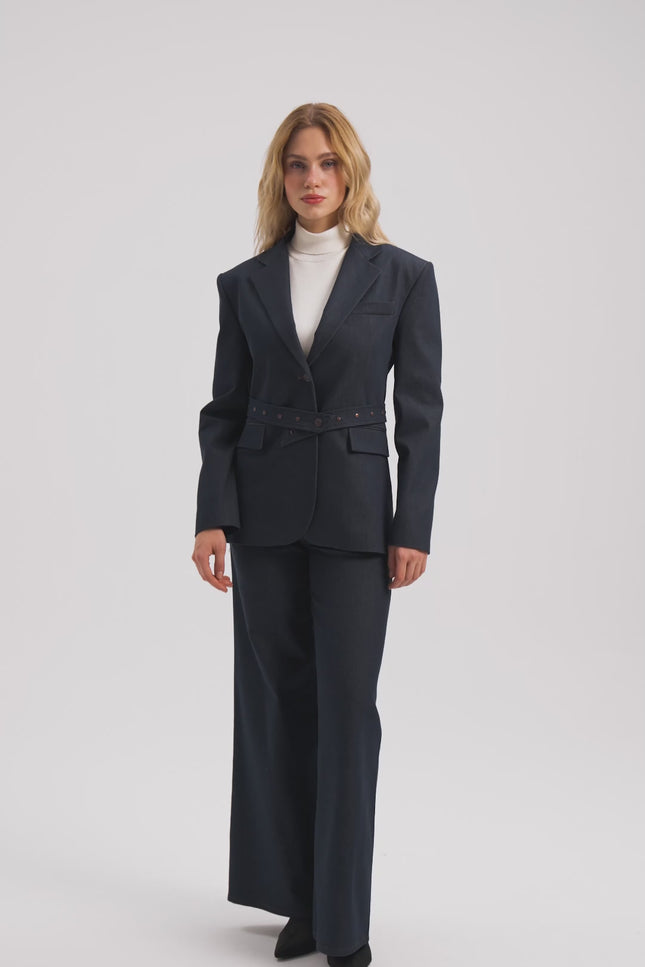 Kemerli Lacivert Ceket