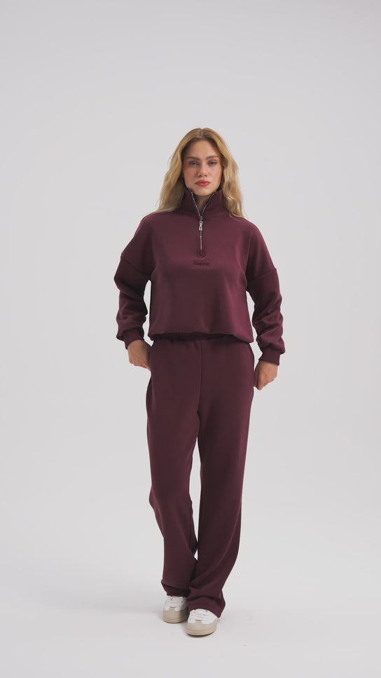 Fermuarlı Bordo Sweatshirt