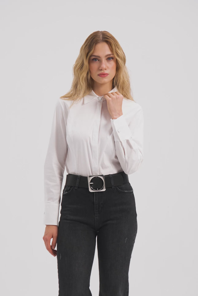 Tasarım Düğmeli Ekru Gömlek