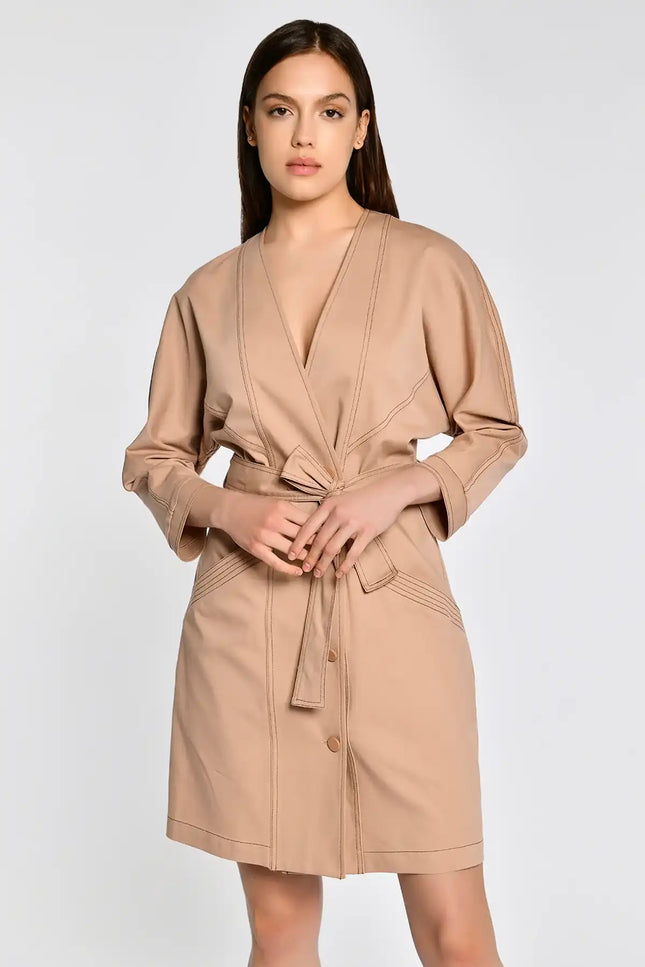 Kuşaklı Kruvaze Elbise