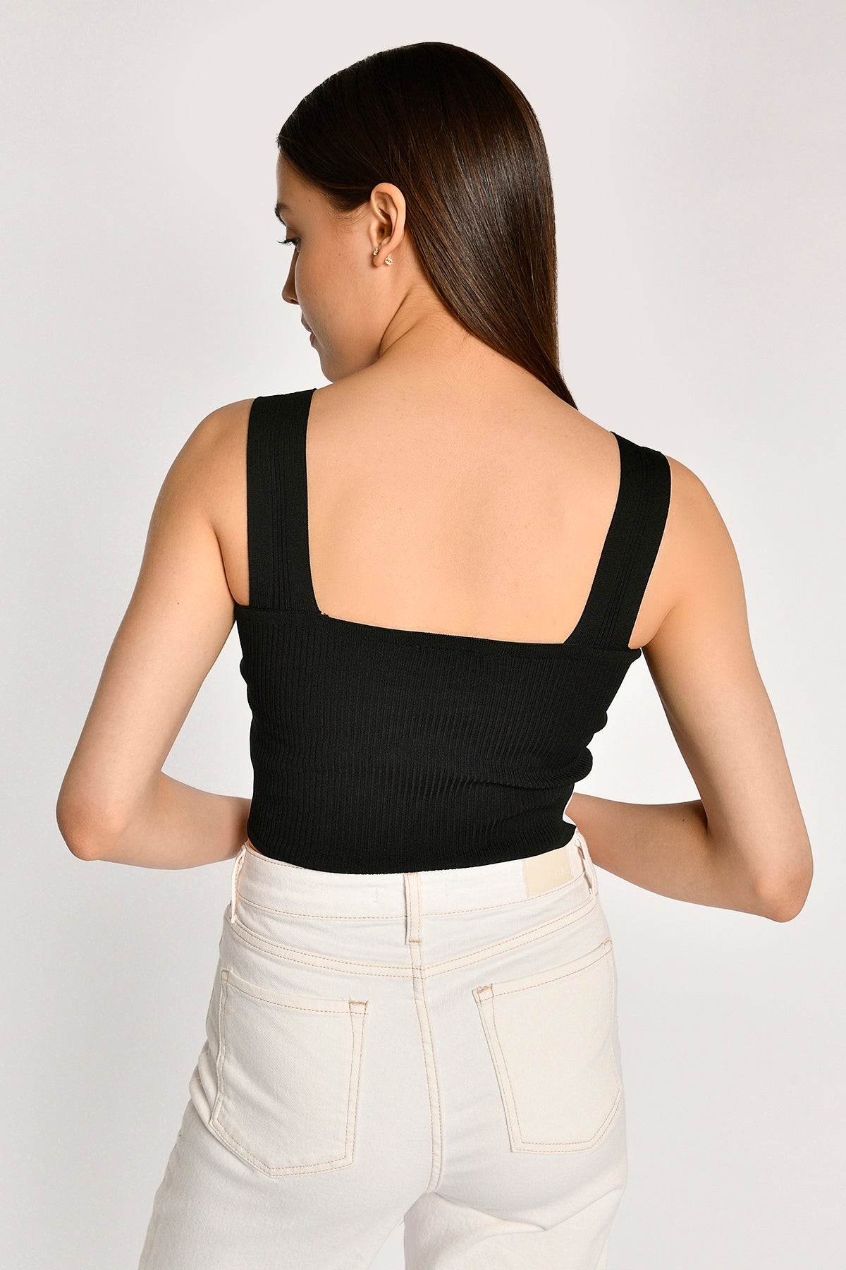 SİYAH/EKRU  CROPTOP TRİKO