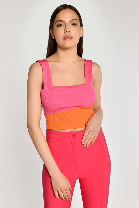 FUŞYA/ORANJ  CROPTOP TRİKO