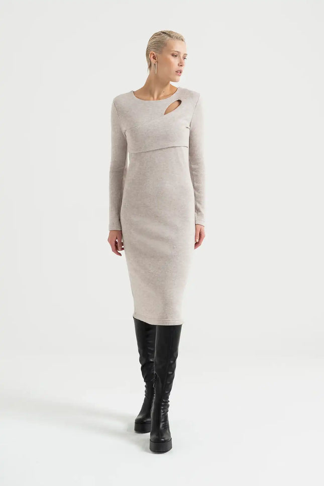 Cut Out Triko Elbise